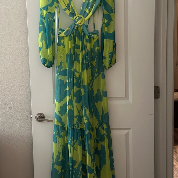 Deep V-neck Waist Belted High Slit Long Dress - Picture 7 of 7